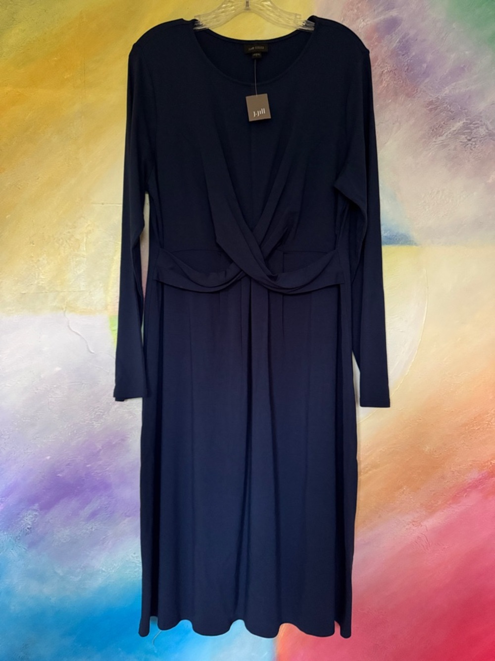 J.Jill Wearever Draped Criss Cross Front Midi Dress in the color Evening Blue.